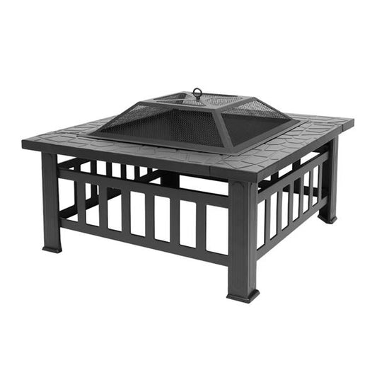 Natura AM 32-Inch Portable Metal Fire Pit with Mesh Screen Lid & Poker